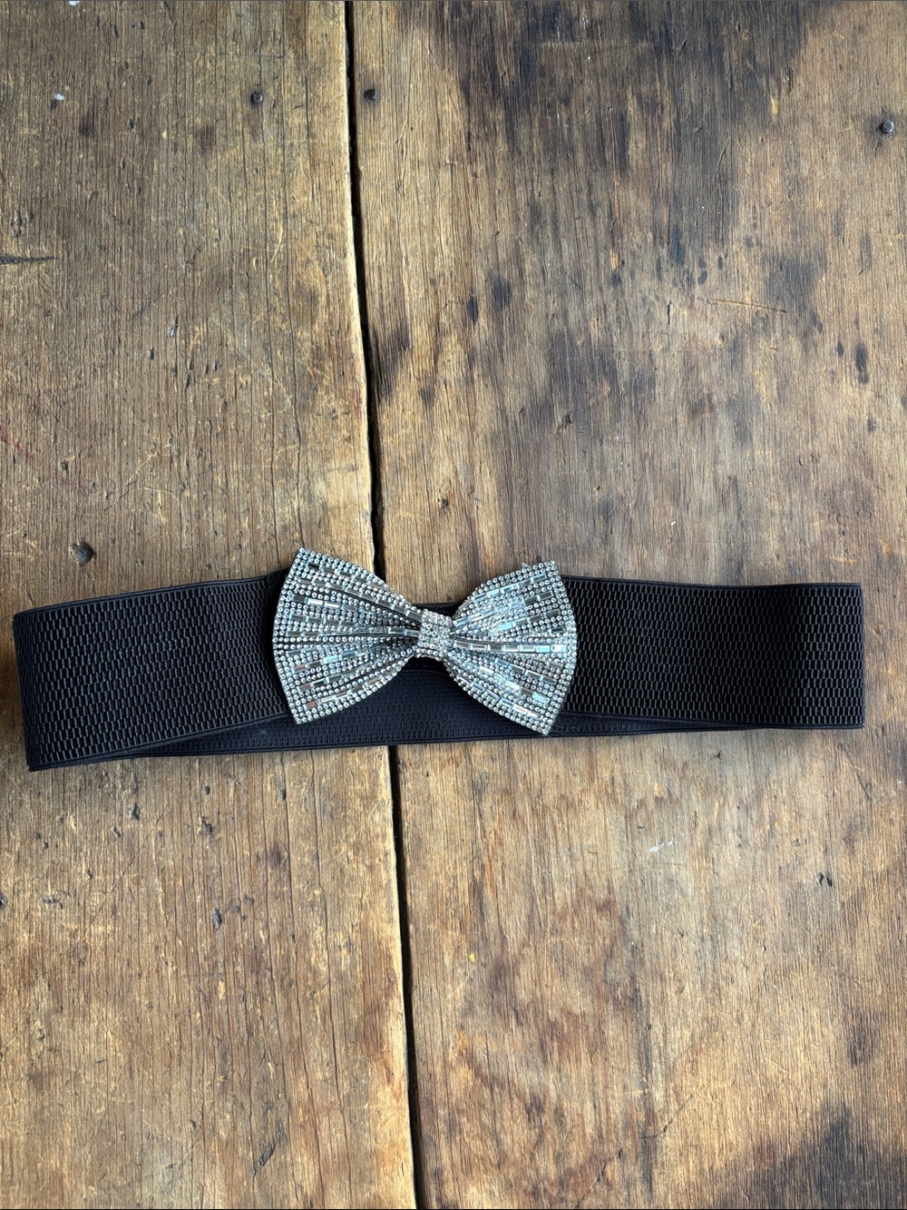 Sparkle Bow Black Elastic Belt